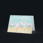 Zeeen en Groeten Waterverf Roze Flamingo's Feestdagen Kaart<br><div class="desc">Waterkleur roze flamingo's op het strand met ZEEEN & GROETJES tekst. Pas dit ontwerp aan door tekst aan de binnenkant toe te voegen of de begroeting aan de voorkant te wijzigen.</div>