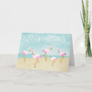 Zeeen en Groeten Waterverf Roze Flamingo's Feestdagen Kaart