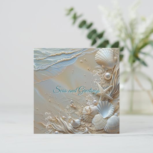 Zeeën en groeten Zeester Schelpen Parels Kaart (Staand voorkant)