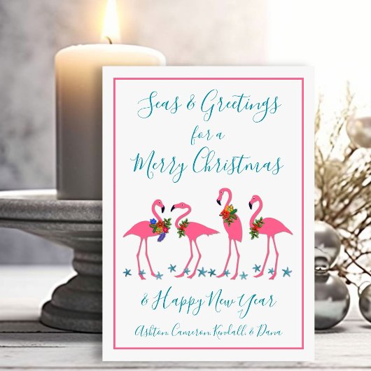 Zeeën en Groetende Flamingo's Kerstkaart