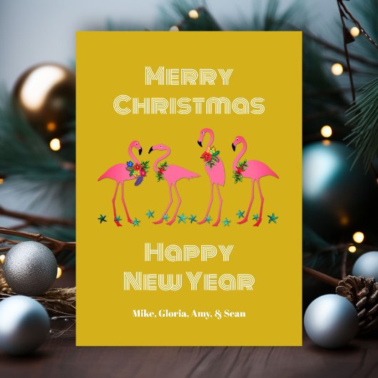 Zeeën en Groetende Flamingo's Kerstkaart