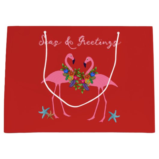 Zeeen en groetings Flamingos Grote kersttas Groot Cadeauzakje (Voorkant)