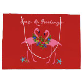Zeeen en groetings Flamingos Grote kersttas Groot Cadeauzakje (Achterkant)
