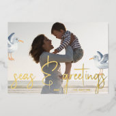 Zeeen en groetings-strand Foto Folie Feestdagenkaart (Voorkant)