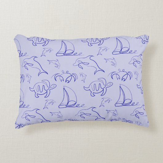 Zeeen en zeilboot één lijntrekpatroon accent kussen (Voorkant)