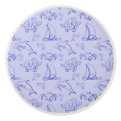 Zeeen en zeilboot één lijntrekpatroon keramische knop (Voorkant)