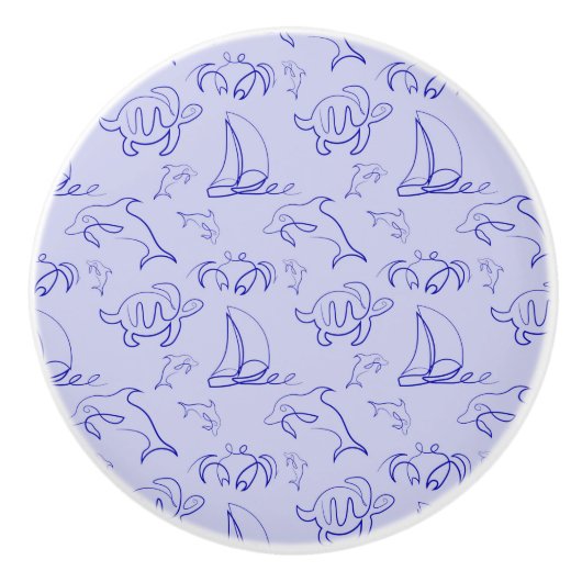 Zeeen en zeilboot één lijntrekpatroon keramische knop (Voorkant)