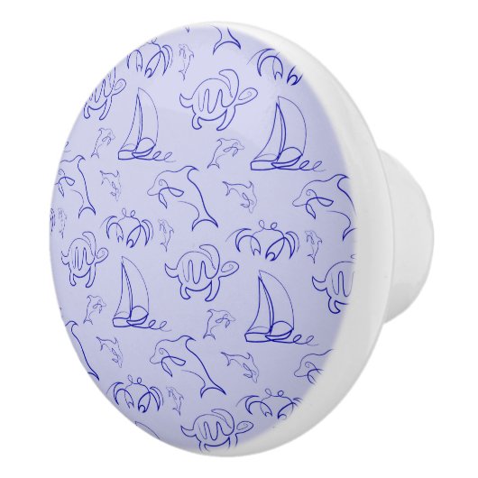 Zeeen en zeilboot één lijntrekpatroon keramische knop (Rechts)