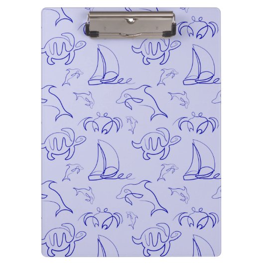 Zeeen en zeilboot één lijntrekpatroon klembord (Voorkant)