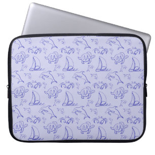 Zeeen en zeilboot één lijntrekpatroon laptop sleeve