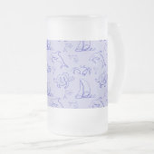 Zeeen en zeilboot één lijntrekpatroon matglas bierpul (Voorkant rechts)