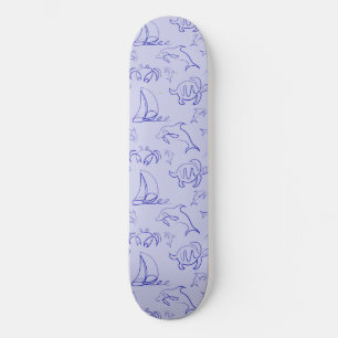 Zeeen en zeilboot één lijntrekpatroon persoonlijk skateboard