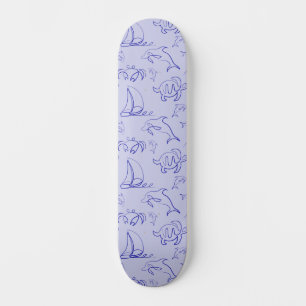Zeeen en zeilboot één lijntrekpatroon persoonlijk skateboard