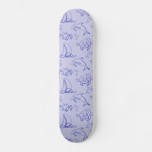 Zeeen en zeilboot één lijntrekpatroon persoonlijk skateboard