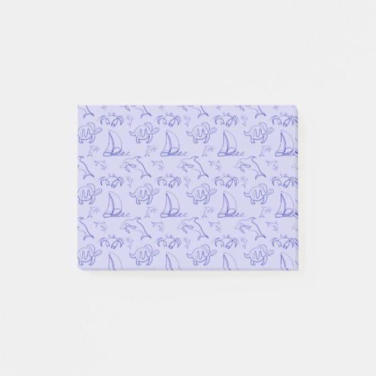 Zeeen en zeilboot één lijntrekpatroon post-it® notes (Voorkant)