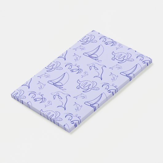 Zeeen en zeilboot één lijntrekpatroon post-it® notes (Schuin)