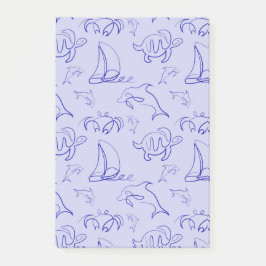 Zeeen en zeilboot één lijntrekpatroon post-it® notes