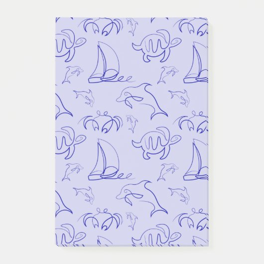 Zeeen en zeilboot één lijntrekpatroon post-it® notes (Voorkant)