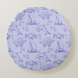 Zeeen en zeilboot één lijntrekpatroon rond kussen