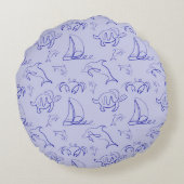 Zeeen en zeilboot één lijntrekpatroon rond kussen (Achterkant)