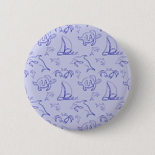 Zeeen en zeilboot één lijntrekpatroon ronde button 5,7 cm