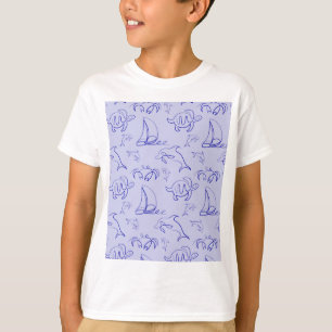Zeeen en zeilboot één lijntrekpatroon t-shirt