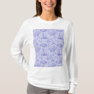 Zeeen en zeilboot één lijntrekpatroon t-shirt