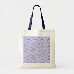 Zeeen en zeilboot één lijntrekpatroon tote bag