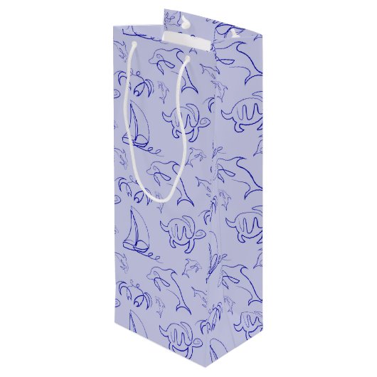 Zeeen en zeilboot één lijntrekpatroon wijn cadeautas (Achterkant Gekanteld)