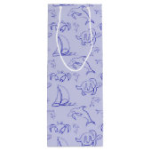 Zeeen en zeilboot één lijntrekpatroon wijn cadeautas (Achterkant)