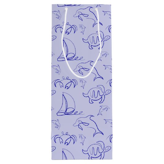 Zeeen en zeilboot één lijntrekpatroon wijn cadeautas (Achterkant)