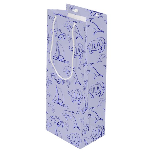 Zeeen en zeilboot één lijntrekpatroon wijn cadeautas (Voorkant Gekanteld)