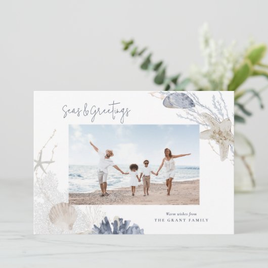Zeeen & Groeten Kust Vakantie Fotokaart Feestdagenkaart (Staand voorkant)