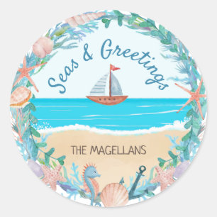 Zeeën & Groeten Nautilus Strandkrans Ronde Sticker