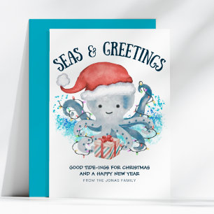 Zeeën & Groeten Octopus Kerstman Kerstmis Feestdagenkaart