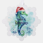 Zeeen & Groeten Seahorse Santa Coastal Christmas Ornament Kaart (Voorkant)