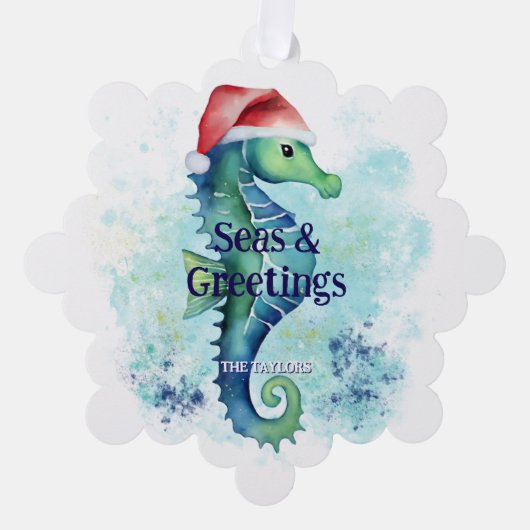 Zeeen & Groeten Seahorse Santa Coastal Christmas Ornament Kaart (Voorkant)