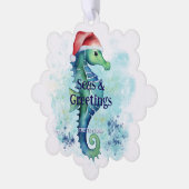 Zeeen & Groeten Seahorse Santa Coastal Christmas Ornament Kaart (Links)