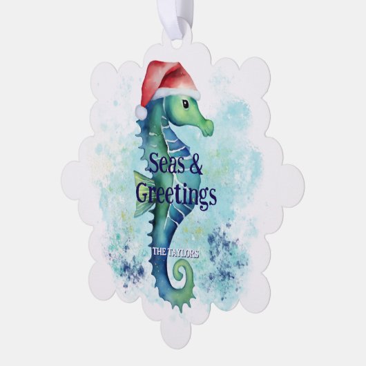 Zeeen & Groeten Seahorse Santa Coastal Christmas Ornament Kaart (Links)