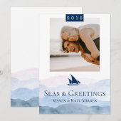 Zeeen & Groeten Waterverf Waves Enkele foto Feestdagenkaart (Voorkant / Achterkant)