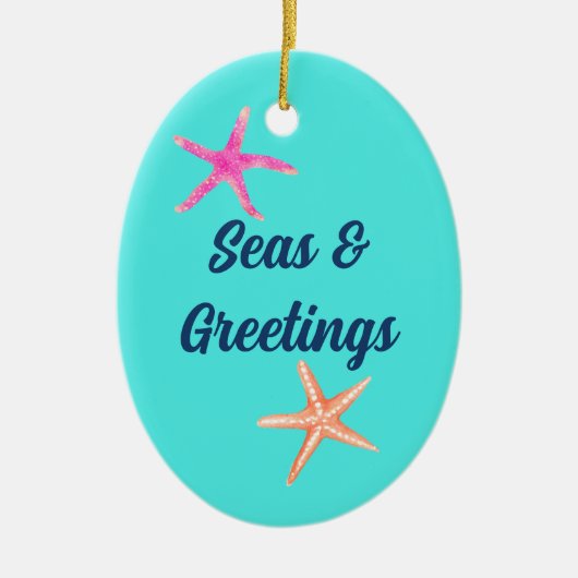 Zeeen & Groeten Zeesterren Retro Kustkerst Keramisch Ornament (Voorkant)