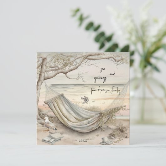 Zeeen & Groeten  Zomerzeemeeuwen Kustkust Feestdagenkaart (Staand voorkant)