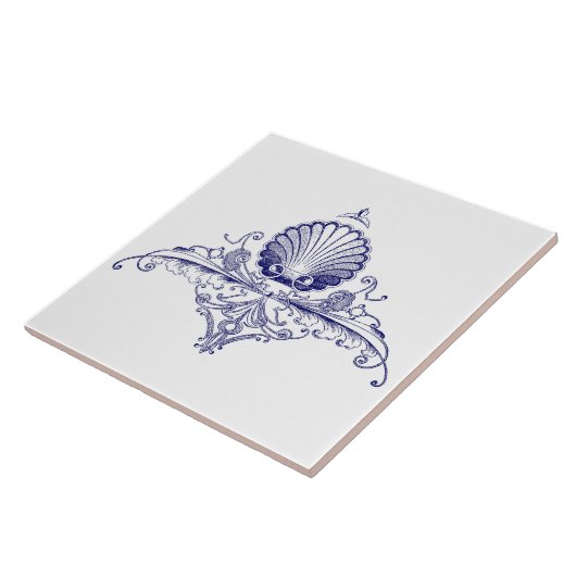 Zeeen hell Ornament Frieze Blauw & Wit Tegeltje (Zijkant)