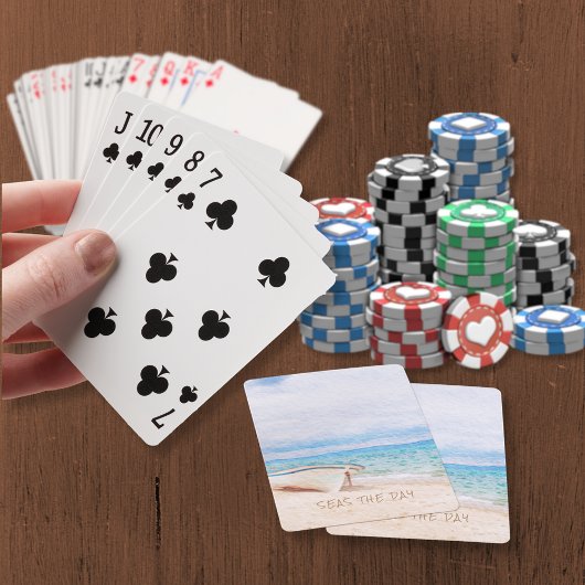 Zeeen het Dagcitaat Vist boeg op het strand zand Pokerkaarten