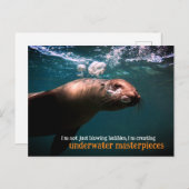 Zeeen leeuw blaast bubbels onder water feestdagenkaart (Voorkant / Achterkant)