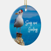 Zeeen met kerstbedekking en groeten van de zeemeeu keramisch ornament (Rechts)