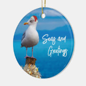 Zeeen met kerstbedekking en groeten van de zeemeeu keramisch ornament (Links)