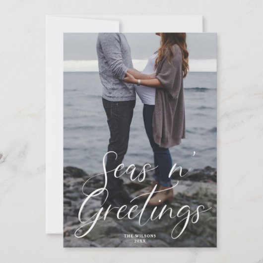 Zeeen n' Greetings Beach Script | Kerstfoto Feestdagenkaart (Voorkant)