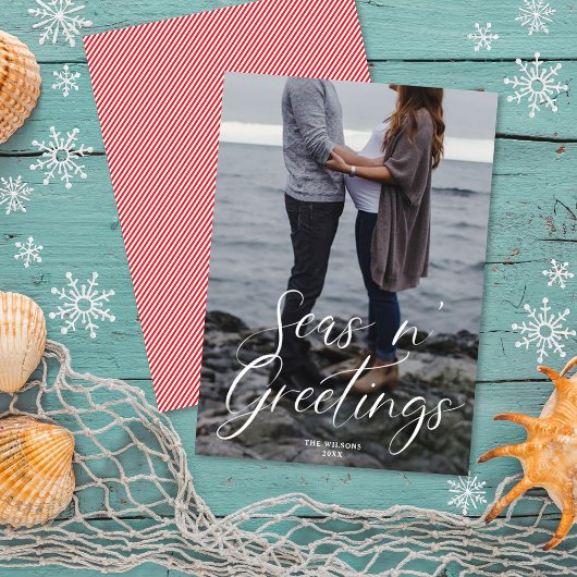 Zeeen n' Greetings Beach Script | Kerstfoto Feestdagenkaart