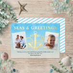 Zeeen N Greetings Nautical Kerstanker Foto Folie Feestdagenkaart<br><div class="desc">Deze verbluffende nautische kerstkaart is bedrukt met een echte gouden folie en is voorzien van een anker tussen twee foto's,  met het beachy vakantiebericht "Zeeen en groeten". De achtergrond is de oceaangeïnspireerde waterverf,  met blauwgroen blauwe strepen op de rug.</div>